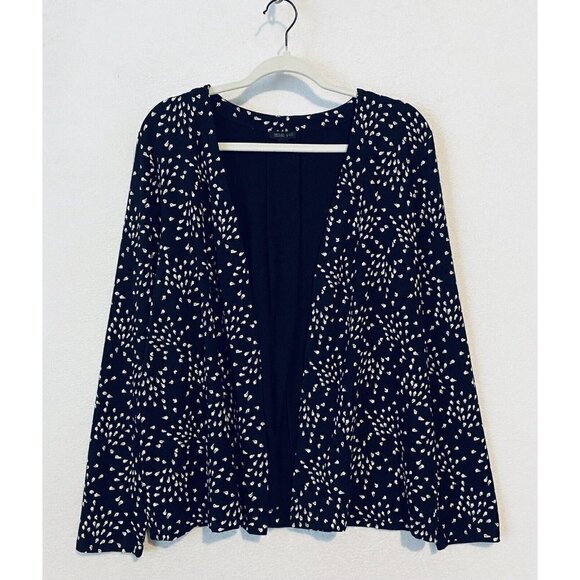 J Jill Wearever Collection Cardigan Womens Large Black Print Open Front Knit - Picture 1 of 6